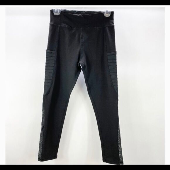 Mono B Moto Black Mesh Full Length Rib Leggings S - Picture 5 of 11